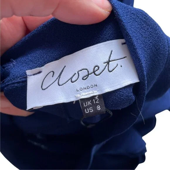 Closet London Blue High Neck Belted Dolman Sleeve Midi Dress SZ 8 - Picture 6 of 12